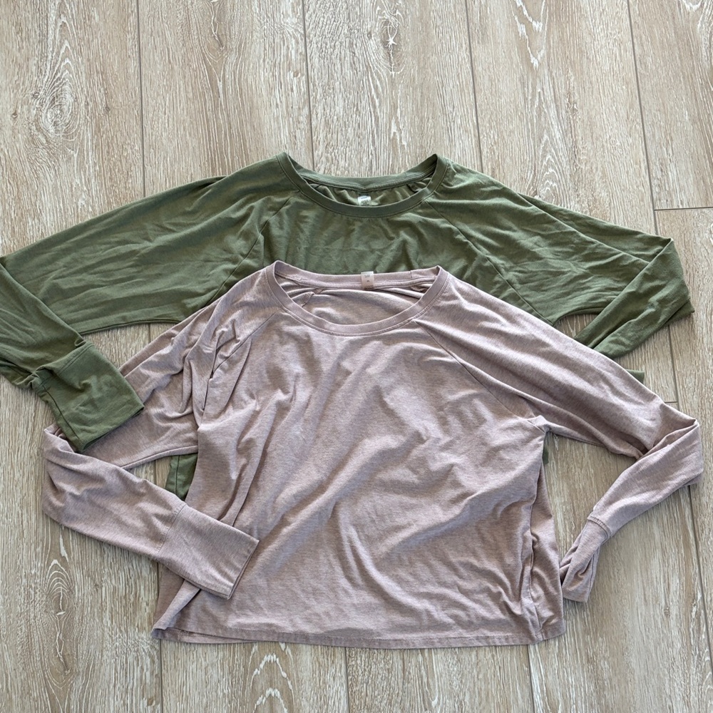 Beyond Long Sleeve Tops - Olive Green and Light Mauve Pink